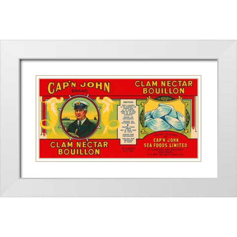 Capn John Brand Clam Nectar Bouillon White Modern Wood Framed Art Print with Double Matting by Retrolabel