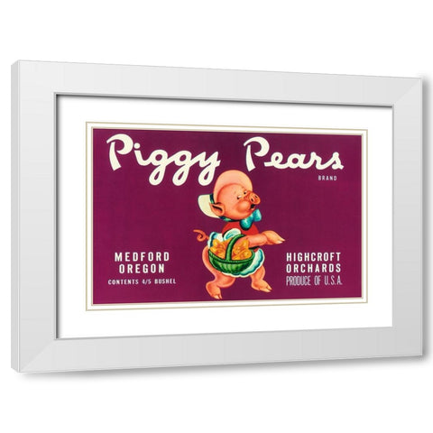 Piggy Pears Crate Label White Modern Wood Framed Art Print with Double Matting by Retrolabel