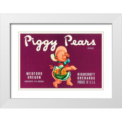 Piggy Pears Crate Label White Modern Wood Framed Art Print with Double Matting by Retrolabel