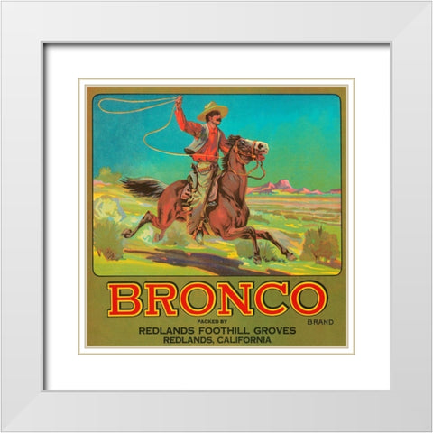 Bronco Brand Crate Label White Modern Wood Framed Art Print with Double Matting by Retrolabel
