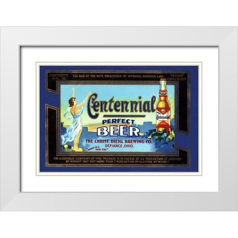 Centennial Perfect Beer Label White Modern Wood Framed Art Print with Double Matting by Vintage Booze Labels