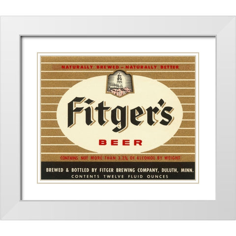 Fitgers Beer White Modern Wood Framed Art Print with Double Matting by Vintage Booze Labels