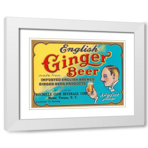 English Ginger Beer White Modern Wood Framed Art Print with Double Matting by Vintage Booze Labels
