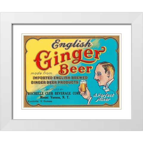 English Ginger Beer White Modern Wood Framed Art Print with Double Matting by Vintage Booze Labels