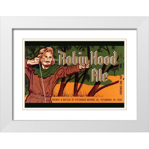 Robin Hood Ale White Modern Wood Framed Art Print with Double Matting by Vintage Booze Labels