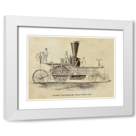 Saladees Self-Propelling Rotary Steam Plow White Modern Wood Framed Art Print with Double Matting by Inventions