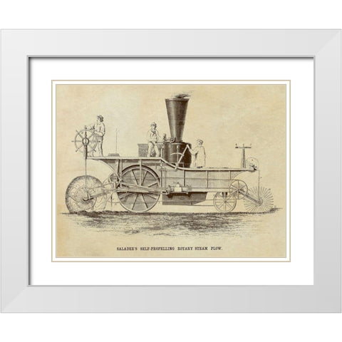 Saladees Self-Propelling Rotary Steam Plow White Modern Wood Framed Art Print with Double Matting by Inventions
