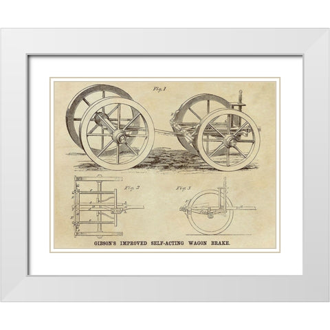 Gibsons Improved Self-Acting Wagon Brake White Modern Wood Framed Art Print with Double Matting by Inventions