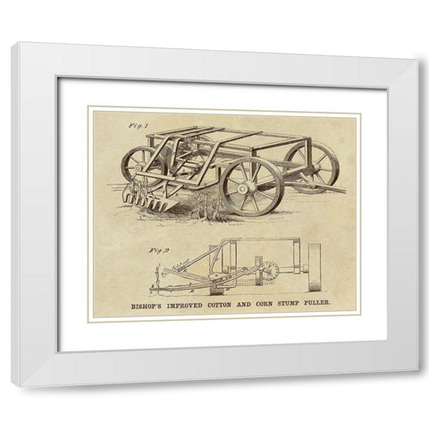 Bishops Improved Cotton and Corn Stump Puller White Modern Wood Framed Art Print with Double Matting by Inventions