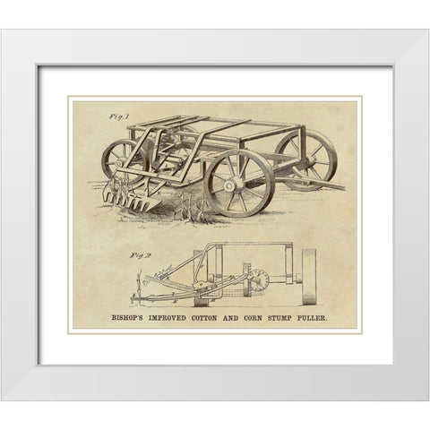 Bishops Improved Cotton and Corn Stump Puller White Modern Wood Framed Art Print with Double Matting by Inventions