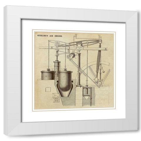 Stirlings Air Engine White Modern Wood Framed Art Print with Double Matting by Inventions