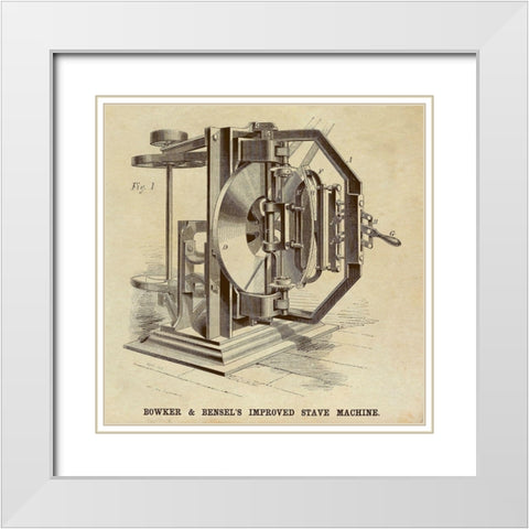 Bowker and Bensels Improved Stave Machine White Modern Wood Framed Art Print with Double Matting by Inventions