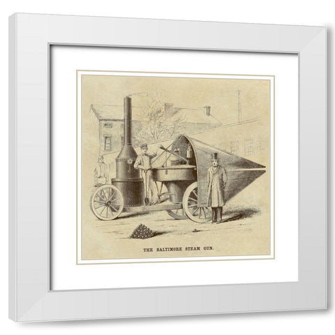 Baltimore Steam Gun White Modern Wood Framed Art Print with Double Matting by Inventions