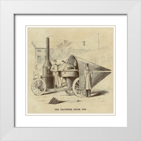 Baltimore Steam Gun White Modern Wood Framed Art Print with Double Matting by Inventions