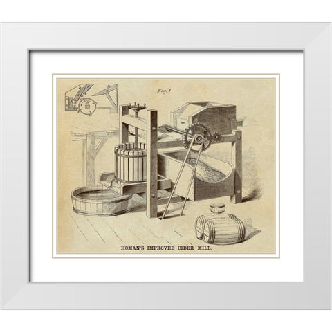 Homans Improved Cider Mill White Modern Wood Framed Art Print with Double Matting by Inventions