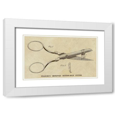 Fearing Improved Button-hole Cutter White Modern Wood Framed Art Print with Double Matting by Inventions