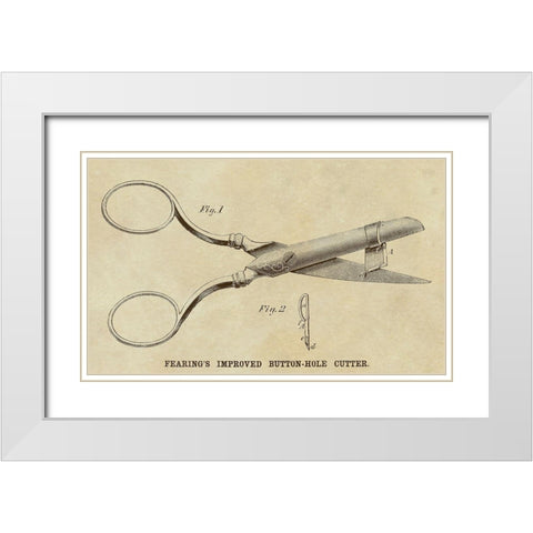 Fearing Improved Button-hole Cutter White Modern Wood Framed Art Print with Double Matting by Inventions