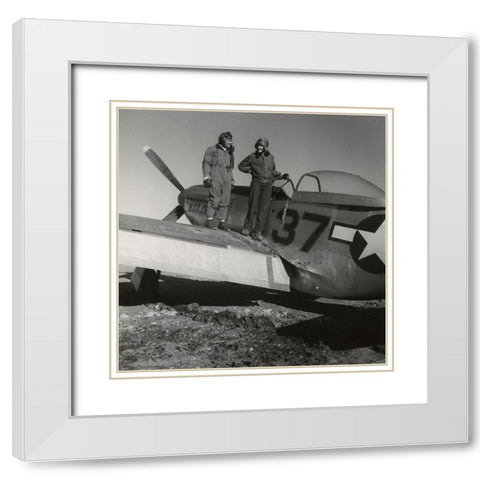 Toni Frissell with Major George S. Spanky Roberts at Ramitelli, Italy, March, 1945 White Modern Wood Framed Art Print with Double Matting by Inventions