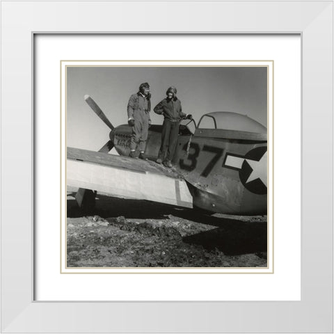 Toni Frissell with Major George S. Spanky Roberts at Ramitelli, Italy, March, 1945 White Modern Wood Framed Art Print with Double Matting by Inventions