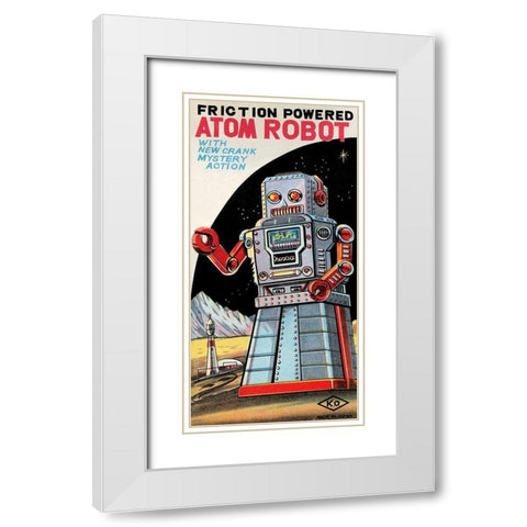 Friction Powered Atom Robot White Modern Wood Framed Art Print with Double Matting by Retrobot
