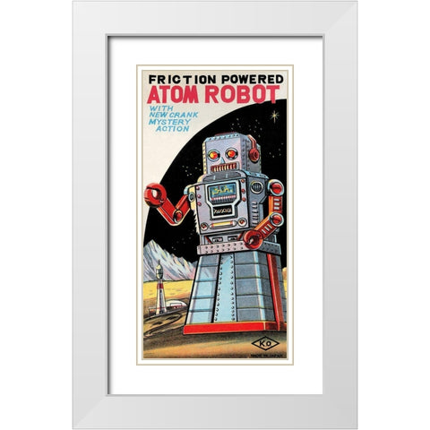 Friction Powered Atom Robot White Modern Wood Framed Art Print with Double Matting by Retrobot