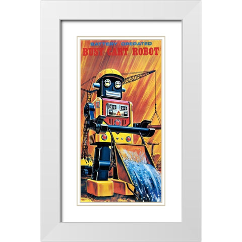 Busy Cart Robot White Modern Wood Framed Art Print with Double Matting by Retrobot