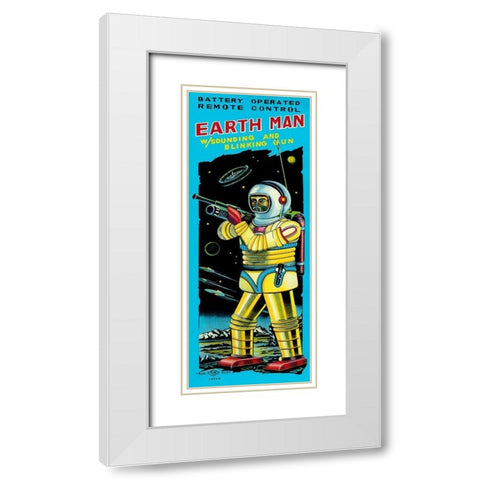 Battery Operated Remote Control Earthman White Modern Wood Framed Art Print with Double Matting by Retrobot