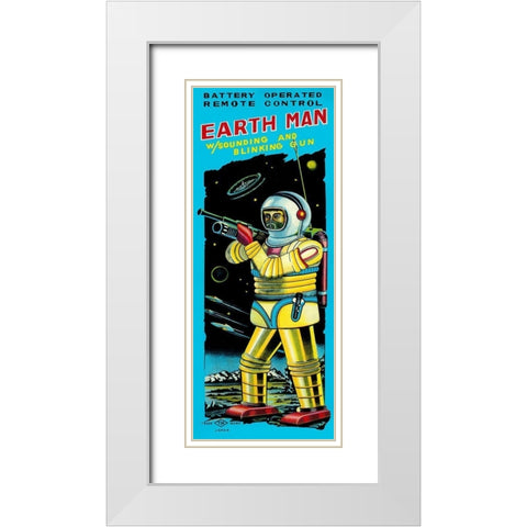 Battery Operated Remote Control Earthman White Modern Wood Framed Art Print with Double Matting by Retrobot
