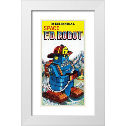 Mechanical Space Fire Department Robot White Modern Wood Framed Art Print with Double Matting by Retrobot