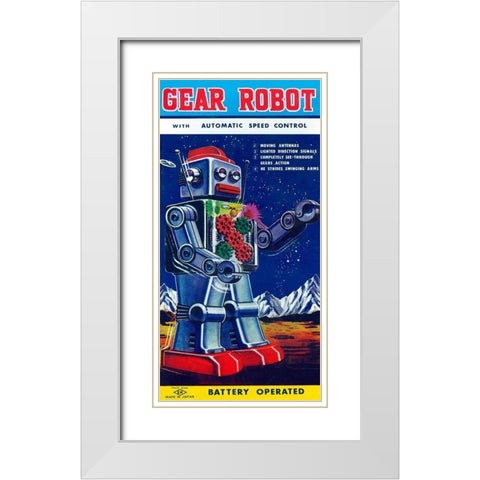 Gear Robot White Modern Wood Framed Art Print with Double Matting by Retrobot