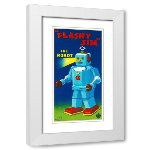 Flashy Jim - The Robot White Modern Wood Framed Art Print with Double Matting by Retrobot