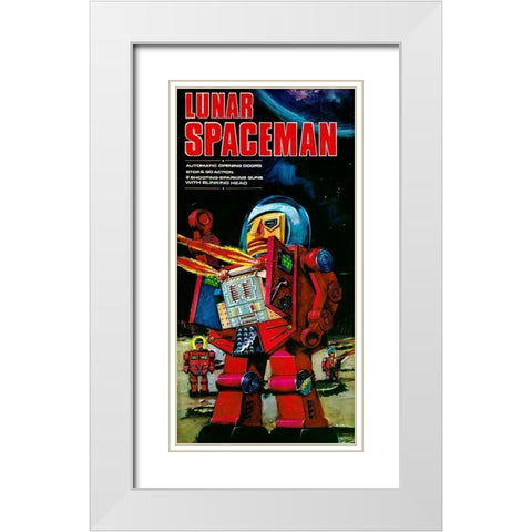 Lunar Spaceman White Modern Wood Framed Art Print with Double Matting by Retrobot