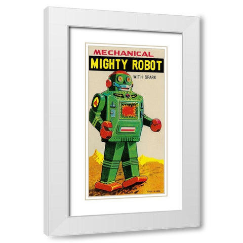 Mechanical Mighty Robot White Modern Wood Framed Art Print with Double Matting by Retrobot