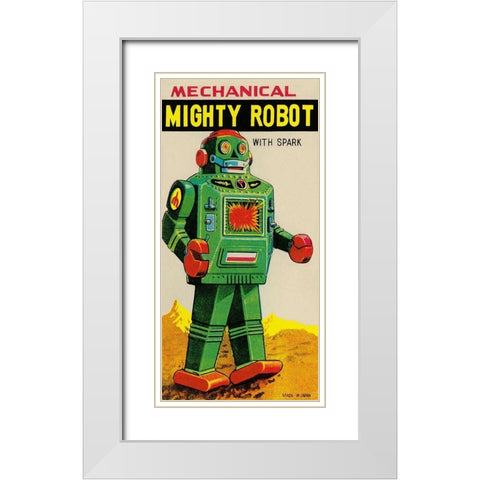 Mechanical Mighty Robot White Modern Wood Framed Art Print with Double Matting by Retrobot