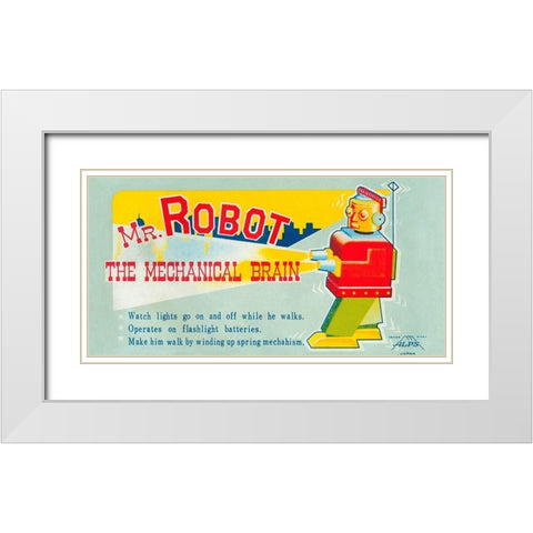 Mr. Robot: The Mechanical Brain White Modern Wood Framed Art Print with Double Matting by Retrobot