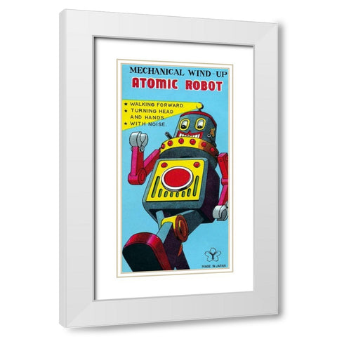 Mechanical Wind-Up Atomic Robot White Modern Wood Framed Art Print with Double Matting by Retrobot