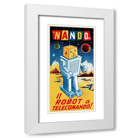 Nando - Il Robot a Telecomando White Modern Wood Framed Art Print with Double Matting by Retrobot