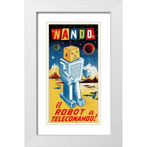 Nando - Il Robot a Telecomando White Modern Wood Framed Art Print with Double Matting by Retrobot