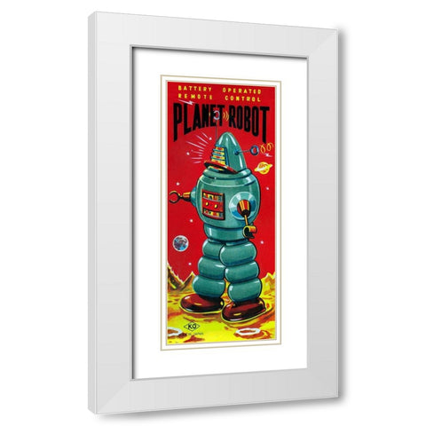 Planet Robot White Modern Wood Framed Art Print with Double Matting by Retrobot