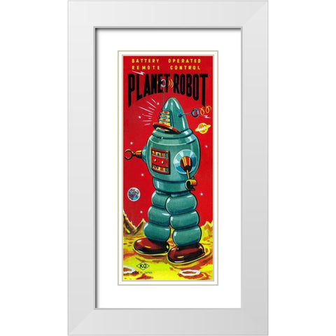 Planet Robot White Modern Wood Framed Art Print with Double Matting by Retrobot