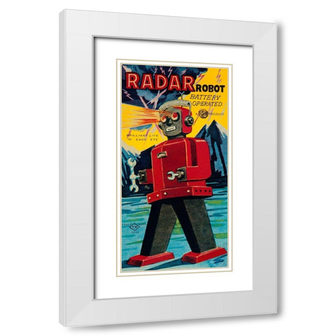 Radar Robot White Modern Wood Framed Art Print with Double Matting by Retrobot