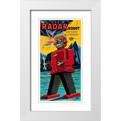Radar Robot White Modern Wood Framed Art Print with Double Matting by Retrobot
