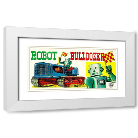 Robot Bulldozer White Modern Wood Framed Art Print with Double Matting by Retrobot
