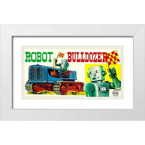 Robot Bulldozer White Modern Wood Framed Art Print with Double Matting by Retrobot