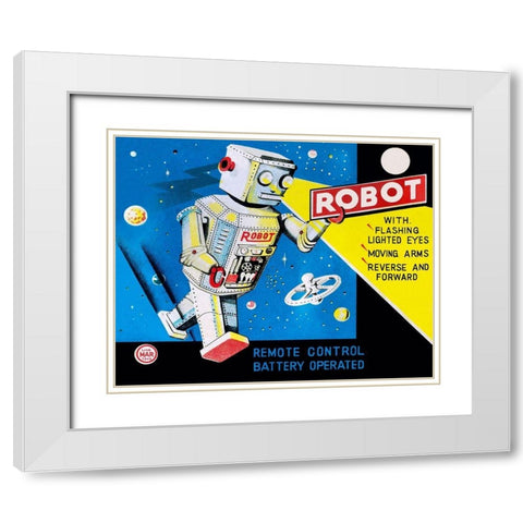 Robot with Flashing Lighted Eyes White Modern Wood Framed Art Print with Double Matting by Retrobot