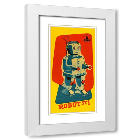 Robot ST1 White Modern Wood Framed Art Print with Double Matting by Retrobot