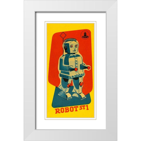 Robot ST1 White Modern Wood Framed Art Print with Double Matting by Retrobot