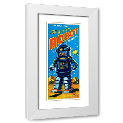 Roby Robot White Modern Wood Framed Art Print with Double Matting by Retrobot