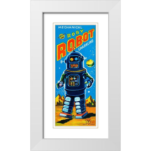 Roby Robot White Modern Wood Framed Art Print with Double Matting by Retrobot