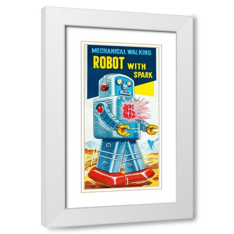 Mechanical Walking Robot with Spark White Modern Wood Framed Art Print with Double Matting by Retrobot